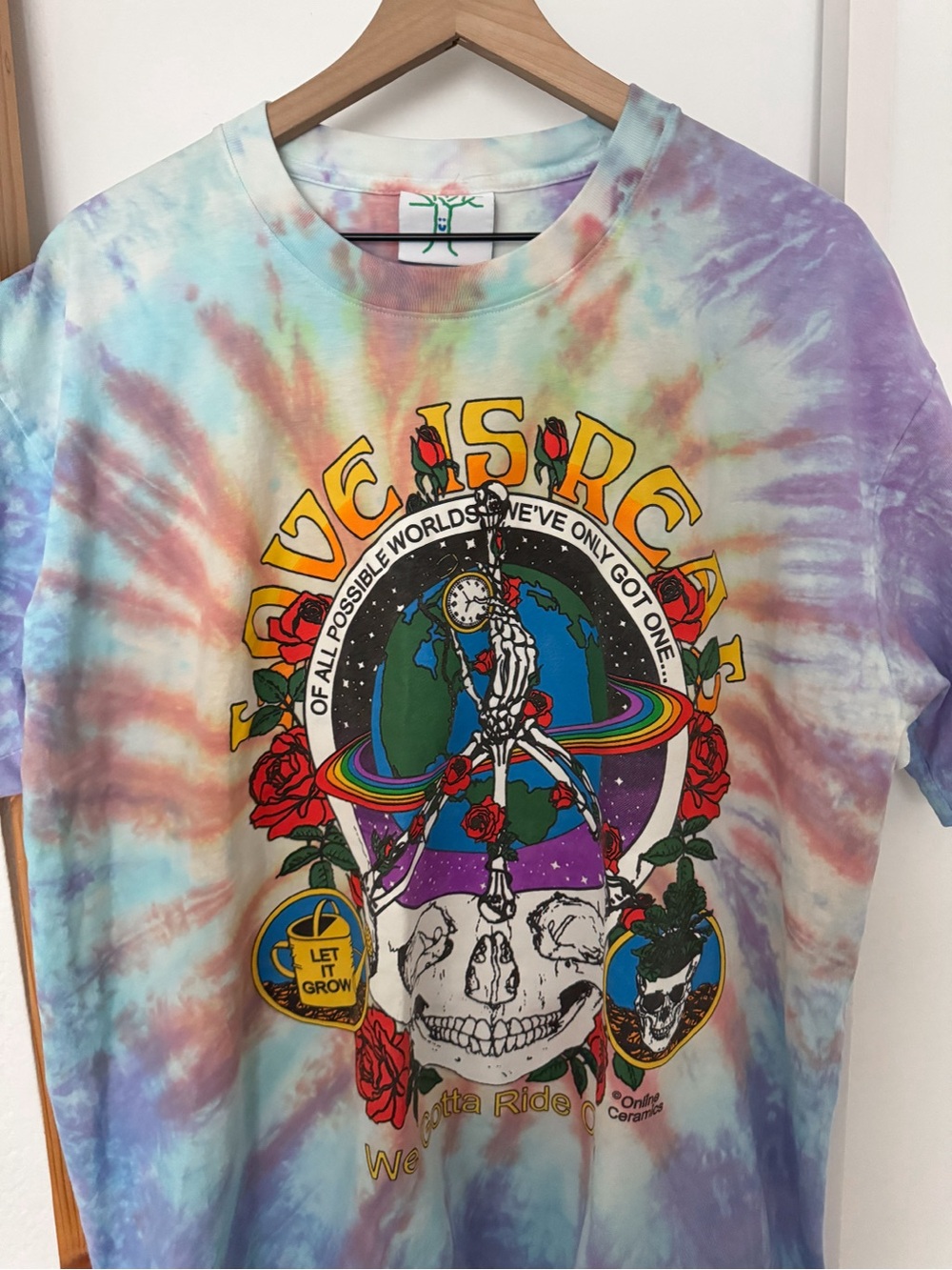 Online Ceramics Tie Dye Love is Real Tee T-shirt Crew Neck Skull Men’s XL - Picture 3 of 8